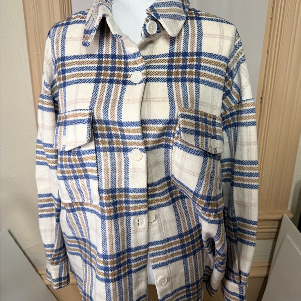 Twenty ten Beige and Blue Checkered Utility Jacket‎
